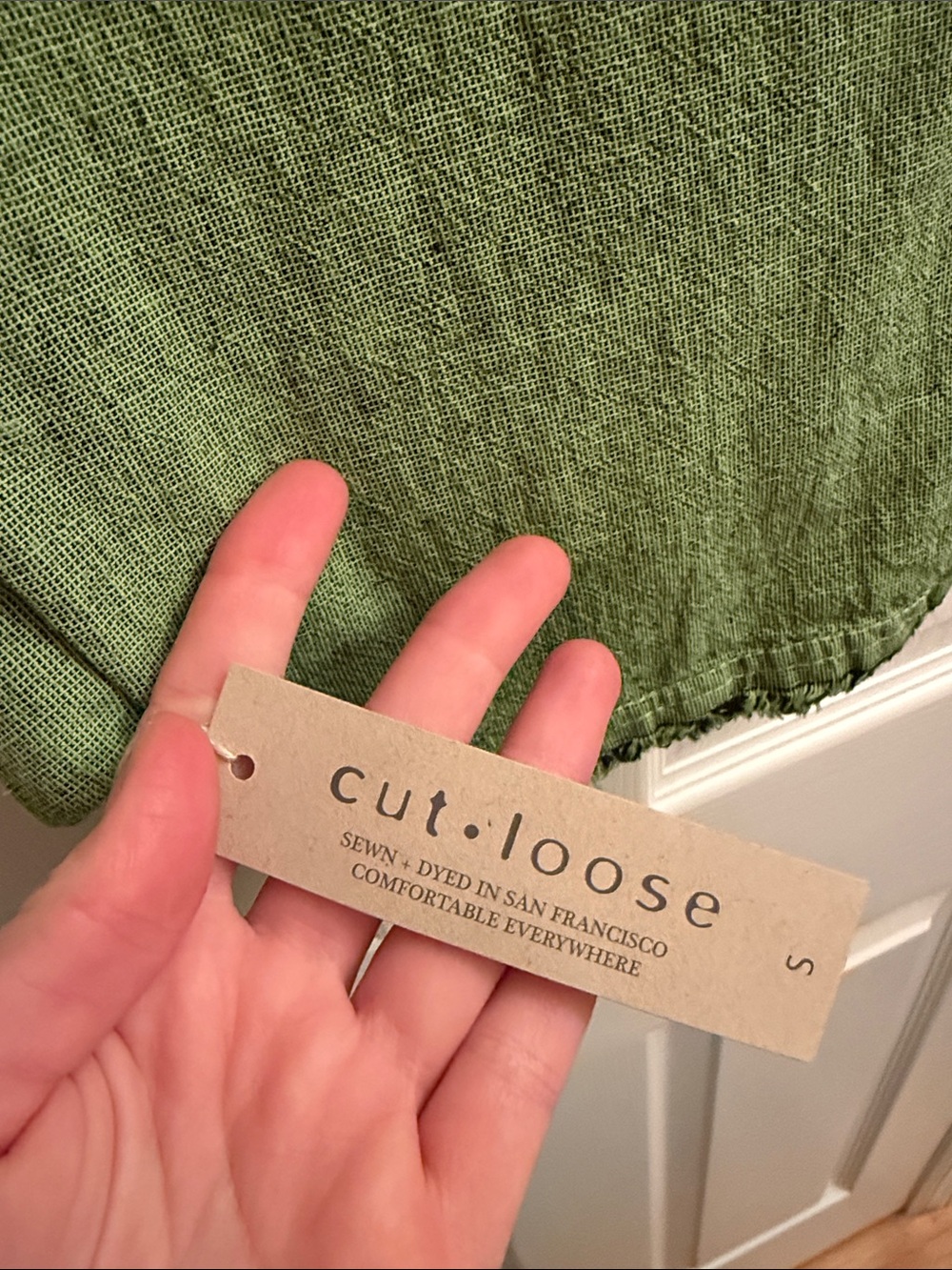 cut loose Olive Green Elastic-Waist linen pants - Picture 4 of 12